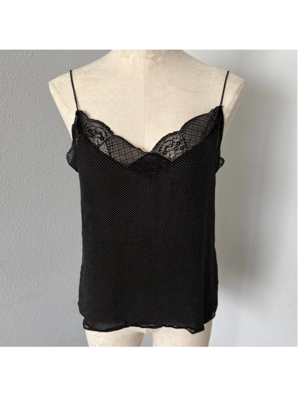 Essentiel Antwerp black polka dot lace cami top - Size 34